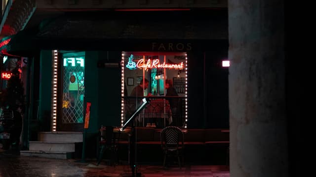 Couple enjoys a night out at a charming café restaurant in Istanbul, Turkey.